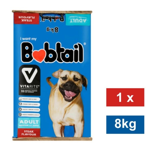 Picture of BOBTAIL MEDIUM TO LARGE ADULT DOG - STEAK FLAVOR 1x8kg