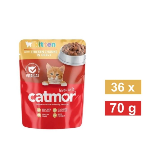 Picture of CATMOR KITTEN WET FOOD POUCH GRAVY - CHICKEN 36x70g