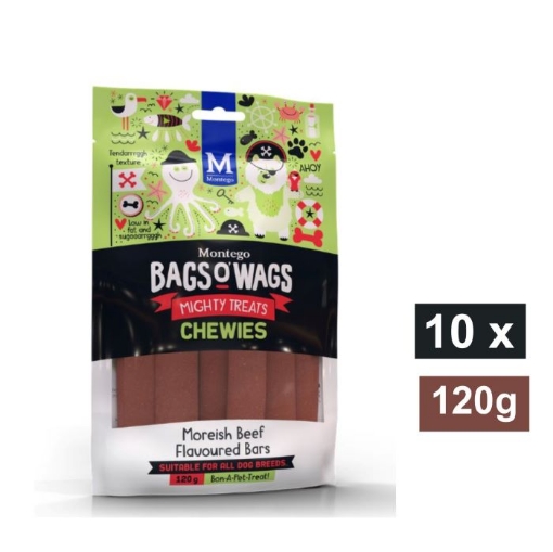 Picture of MONTEGO BAGS O WAGS CHEWIES BEEF BARS PACKETS DOG TREATS 10x120G