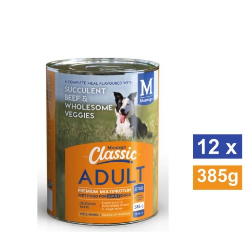 Picture of MONTEGO CLASSIC BEEF ADULT DOG WET FOOD 12x385G