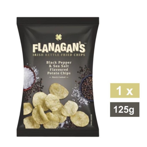 Picture of FLANAGAN'S BLACK PEPPER & SEA SALT KETTLE FRIED CHIPS 125g