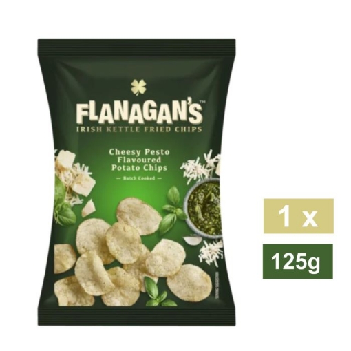 Picture of FLANAGAN'S BASIL'S CHEESY PESTO KETTLE FRIED CHIPS 125g