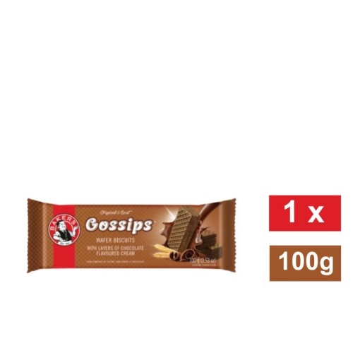 Picture of BAKERS GOSSIPS CHOCOLATE FLAVOURED WAFER BISCUITS 100g