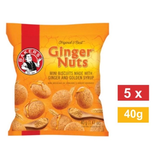 Picture of BAKERS GINGER NUTS GINGER & GOLDEN SYRUP FLAVOURED MINI  BISCUITS PRE-PACKS 5x40g 