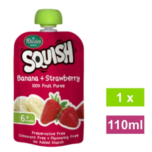 Picture of Rhodes Squish 100% Fruit Puree, Banana & Strawberry 110ml
