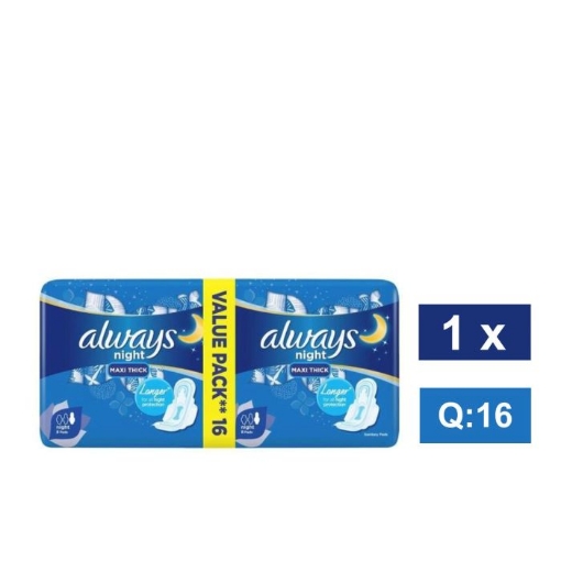 Picture of ALWAYS NIGHT DUO MAX THICK SANITARY PADS 16's