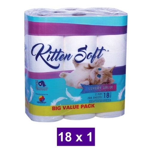 Picture of KITTEN SOFT 2 PLY WHITE TOILET PAPER 18 ROLLS