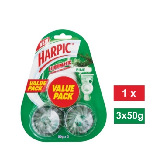 Picture of HARPIC FLUSHMATIC IN-CISTERN TOILET CLEANER PINE BLOCK 3x50g