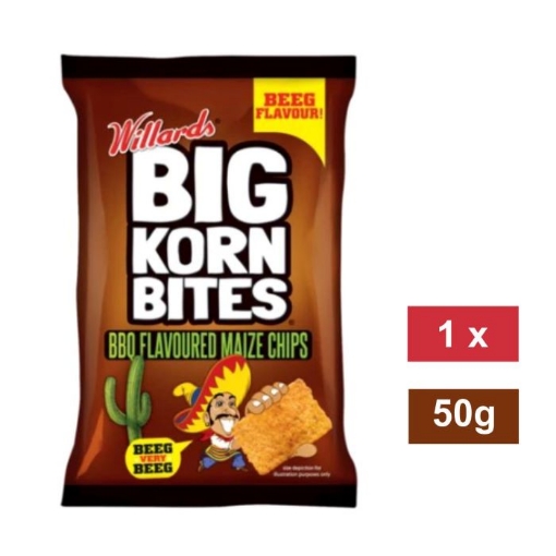 Picture of WILLARDS BIG KORN BITES BBQ FLAVOURED MAIZE CHIPS 50g