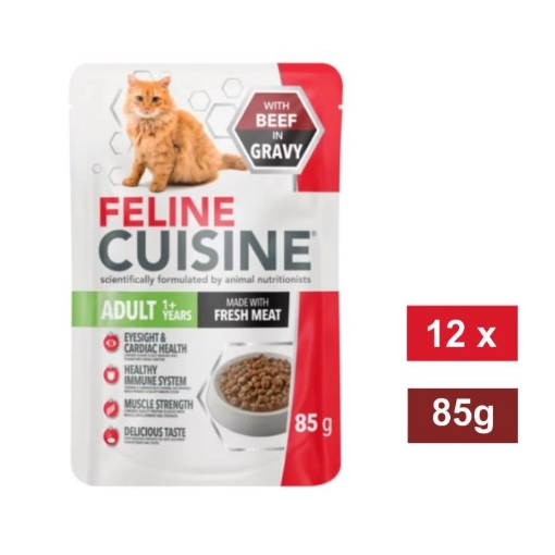 Picture of FELINE CUISINE BEEF IN GRAVY ADULT WET CAT FOOD 12x85g