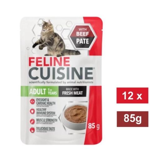 Picture of FELINE CUISINE BEEF PATE ADULT WET CAT FOOD 12x85g 