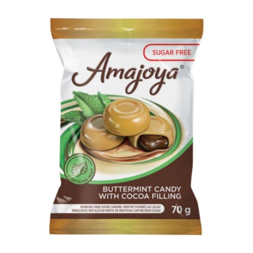 Picture of AMAJOYA SUGAR FREE BUTTERMINT FLAVOURED CANDY WITH COCOA FILLING 70g