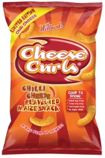 Picture of WILLARDS CHEESE KURLS CHILLI CHEESE FLAVOURED MAIZE SNACKS 150g