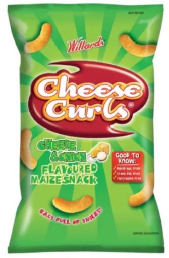Picture of WILLARDS CHEESE KURLS CHEESE & ONION FLAVOURED MAIZE SNACKS 150g 