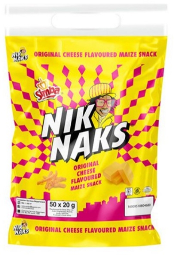 Picture of SIMBA NIKNAKS CHEESE FLAVOURED MAIZE SNACK BALERS 50x20g