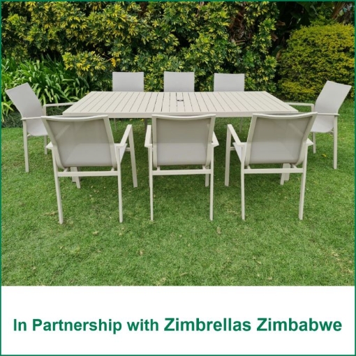 Picture of ZIMBRELLAS BEIGE 8 SEATER OUTDOOR DINING SET