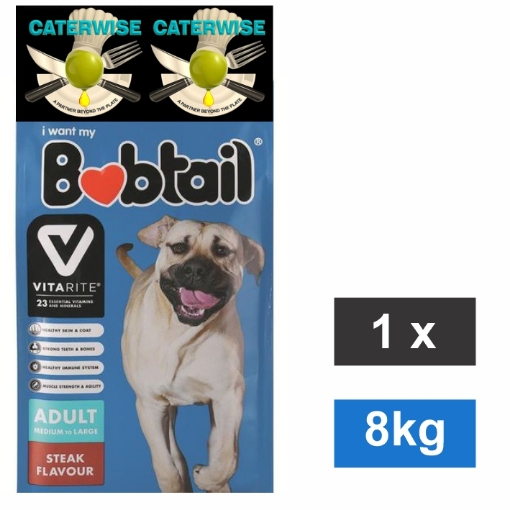 Picture of BOBTAIL/CATERWISE MEDIUM TO LARGE ADULT DOG - STEAK FLAVOR 8KG