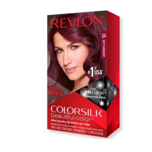 Picture of REVLON COLORSILK BEAUTIFUL COLOR NO. 34 DEEP BURGUNDY PERMANENT HAIR DYE 200g  