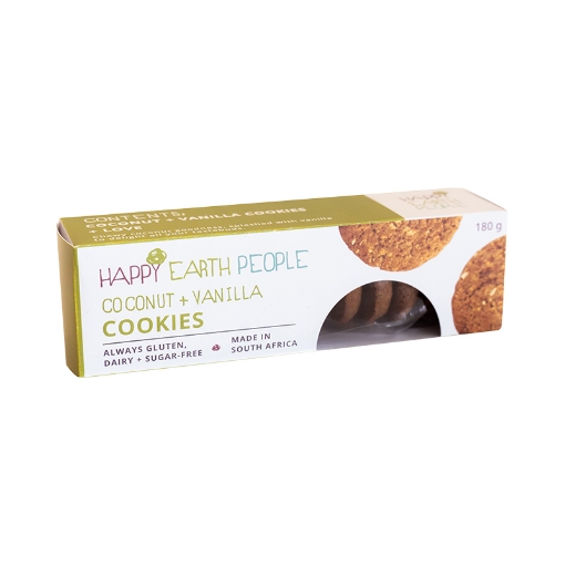 Picture of HAPPY EARTH PEOPLE SUGAR FREE COCONUT & VANILLA COOKIES 180g