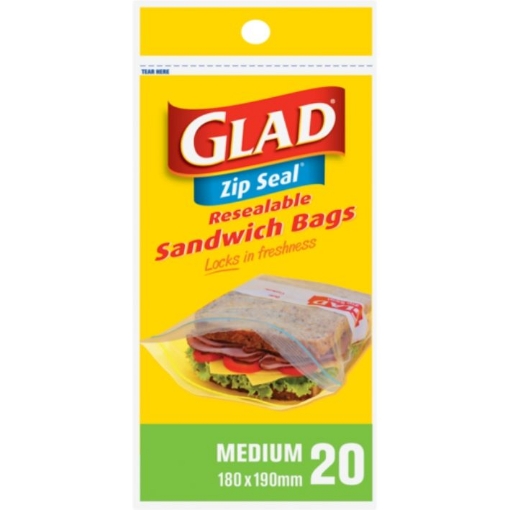 Picture of GLAD ZIP SEAL RESEALABLE SANDWICH BAGS, MEDIUM, 20 BAGS 