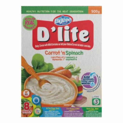 Picture of D'LITE CARROT & SPINACH FLAVOUR  BABY CEREAL 500g 