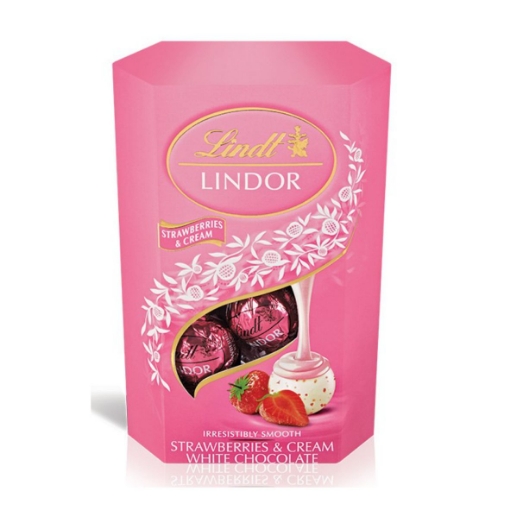 Picture of LINDT LINDOR STRAWBERRIES & CREAM CHOCOLATE CORNET TRUFFLES 200g  