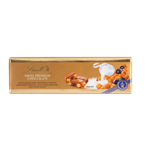 Picture of LINDT SWISS PREMIUM HAZELNUT & RAISINS CHOCOLATE SLAB 300g 