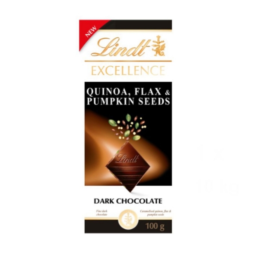 Picture of LINDT EXCELLENCE QUINOA, FLAX & PUMPKIN SEEDS DARK CHOCOLATE SLAB 100G 