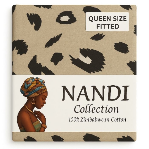 Picture of NANDI MBADA MUSHROOM BED LINEN SET FITTED - QUEEN 100% COTTON